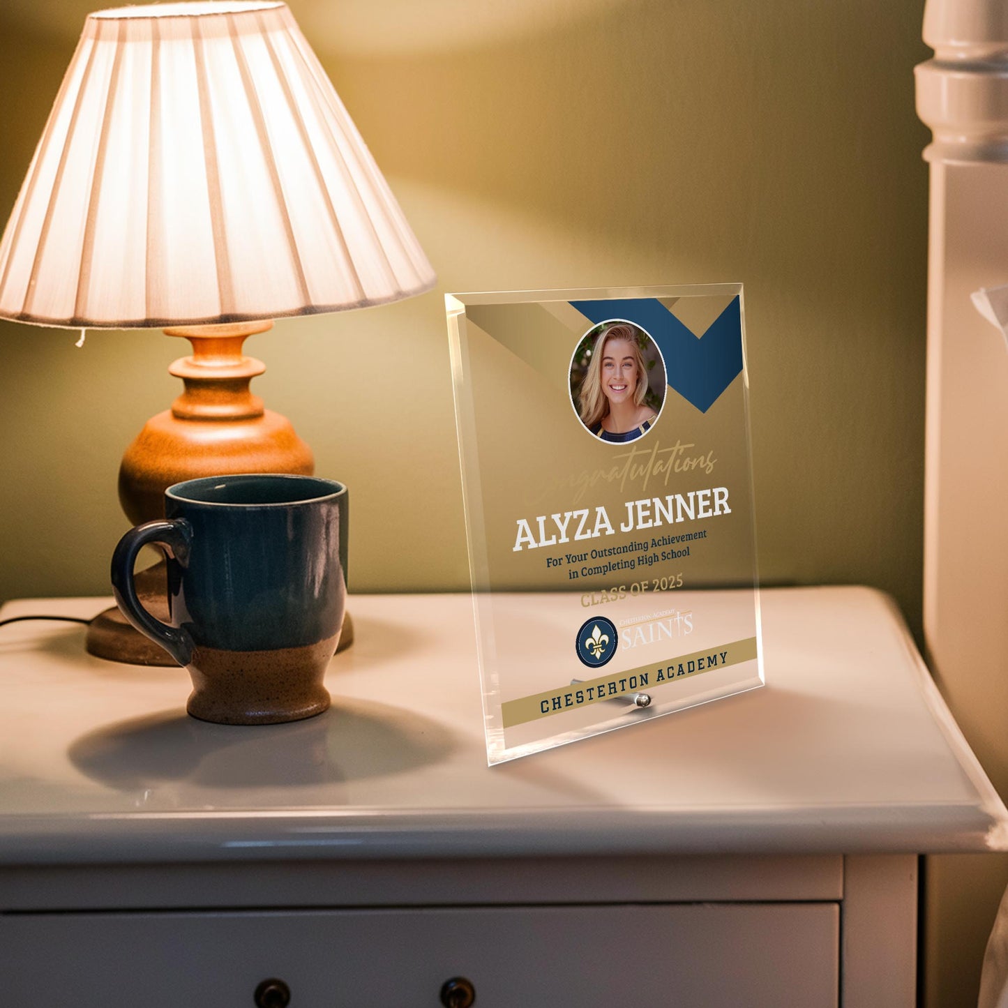 Chesterton Academy of Orlando Glass Plaque Design 1