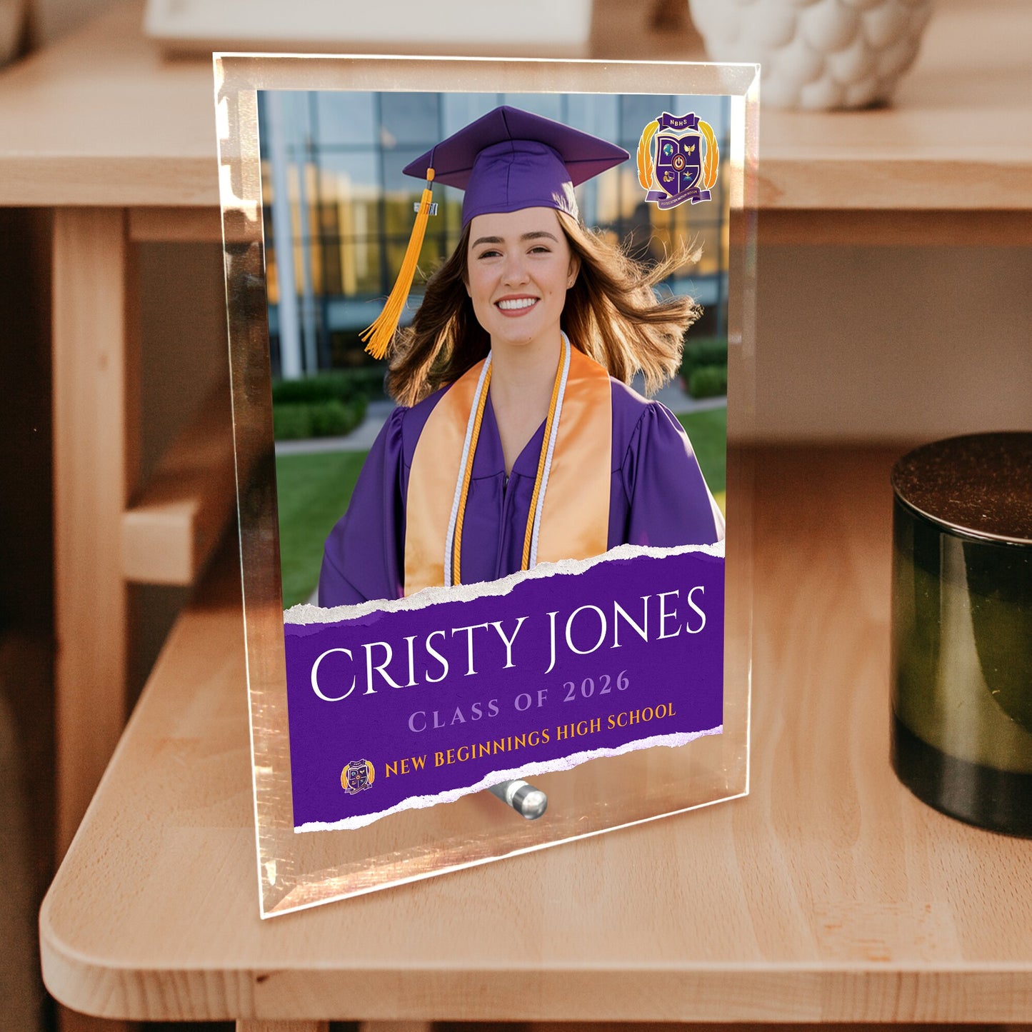 New Beginnings High School Glass Plaque Design 3