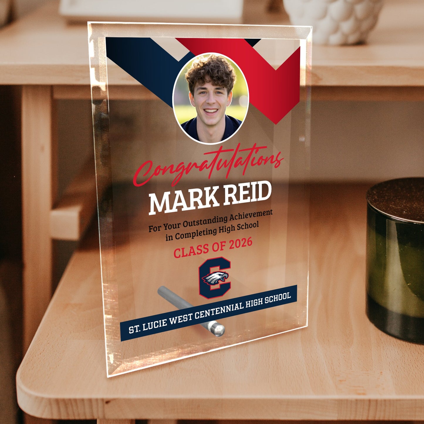 St. Lucie West Centennial High School Glass Plaque Design 1