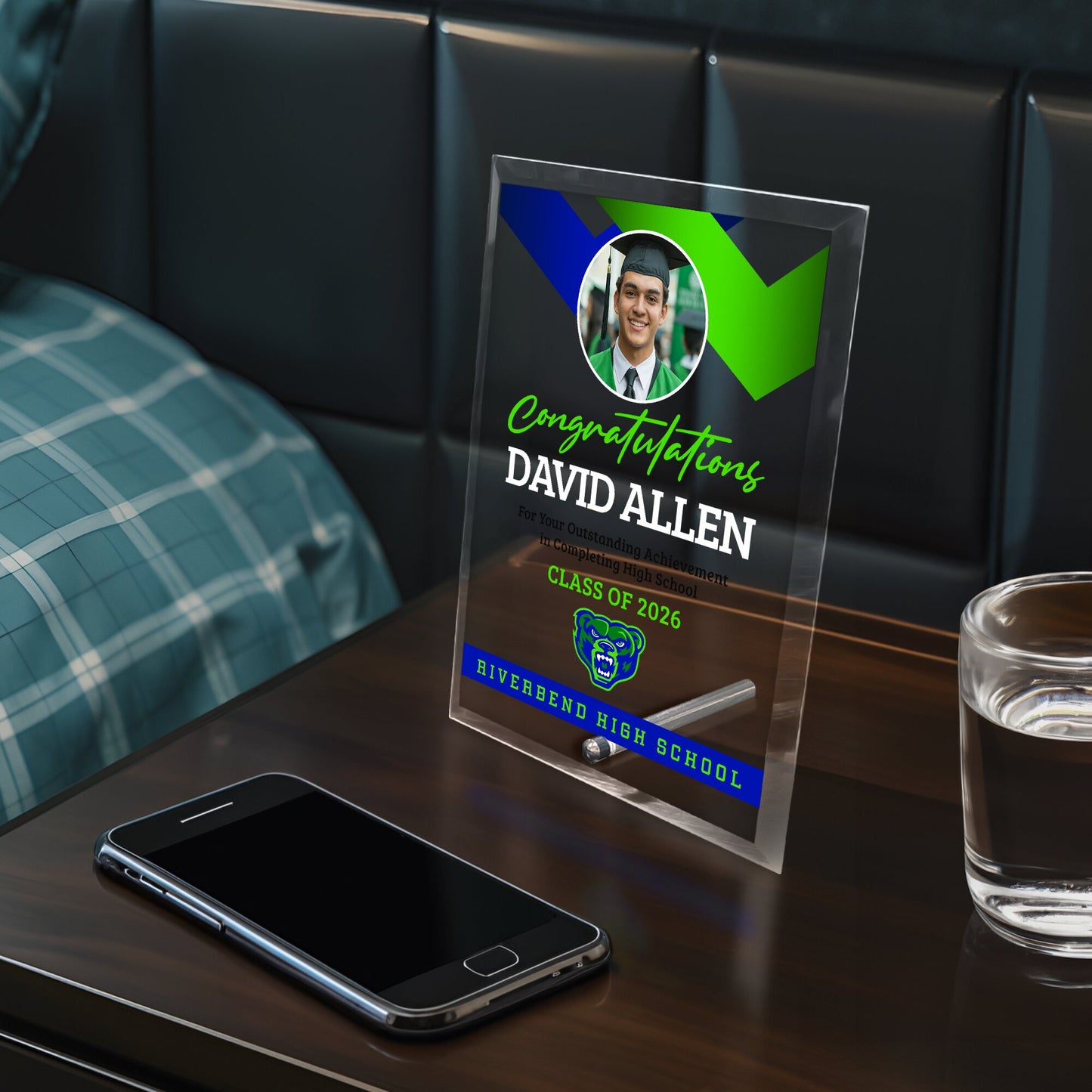 Riverbend High School Glass Plaque Design 1