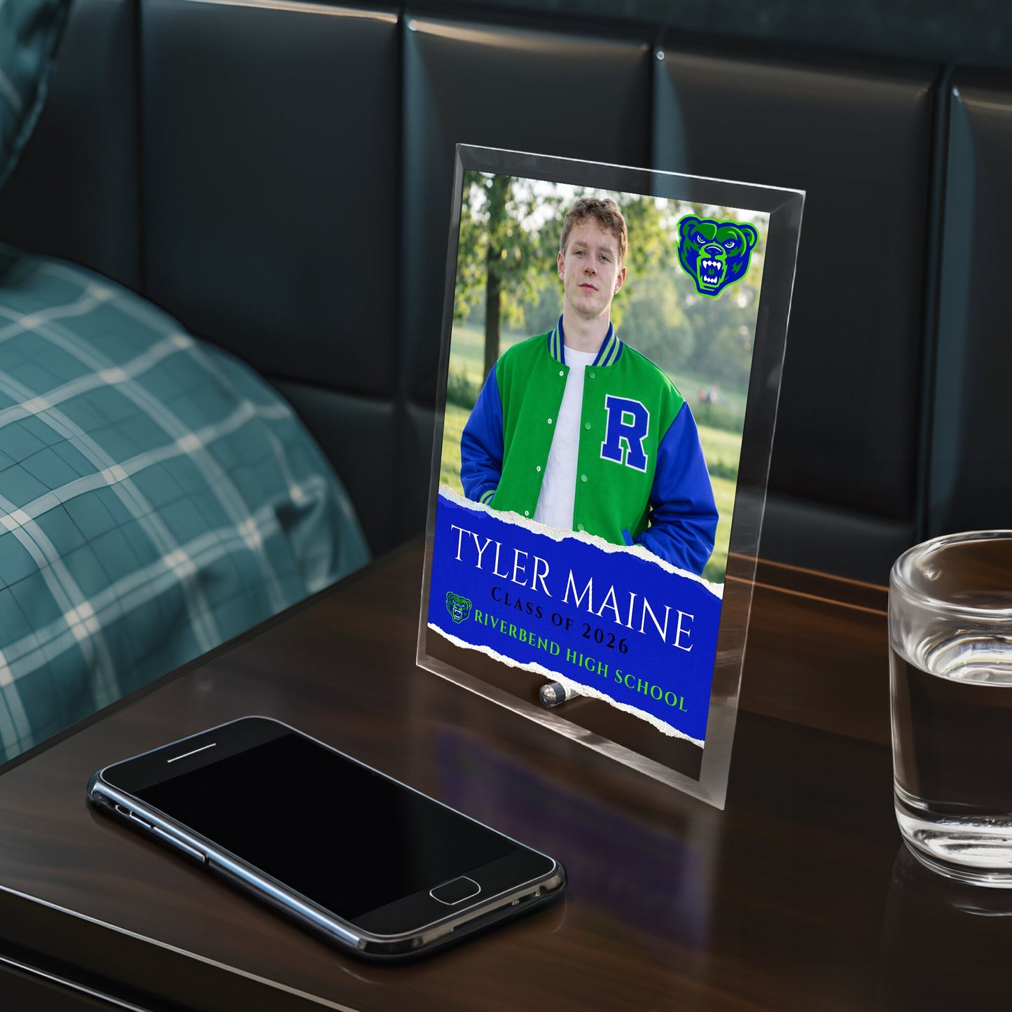 Riverbend High School Glass Plaque Design 3
