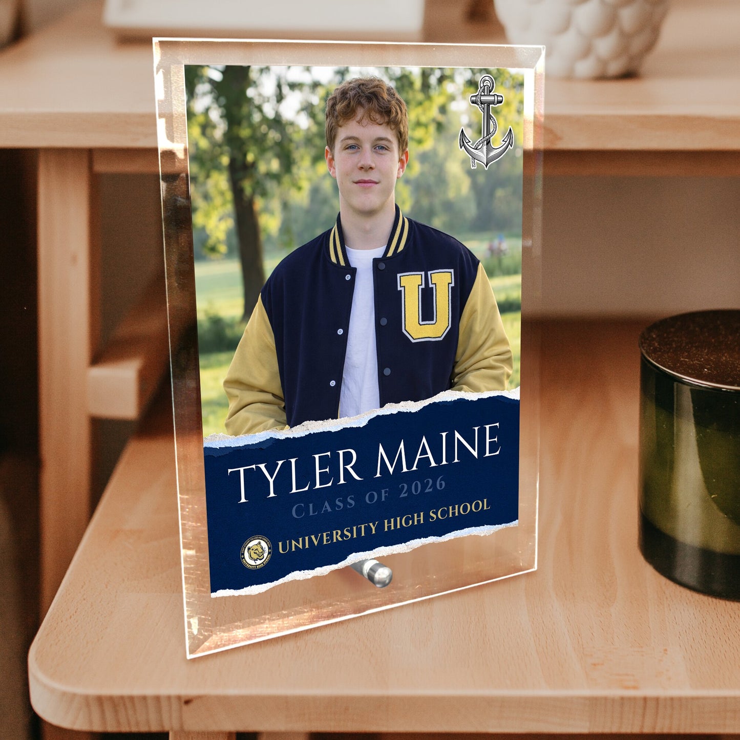 University High School Glass Plaque Design 3