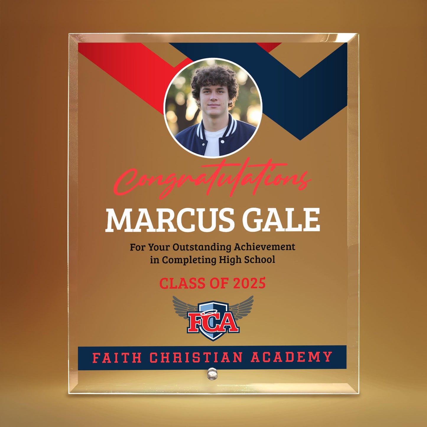 Faith Christian Academy Glass Plaque Design 1