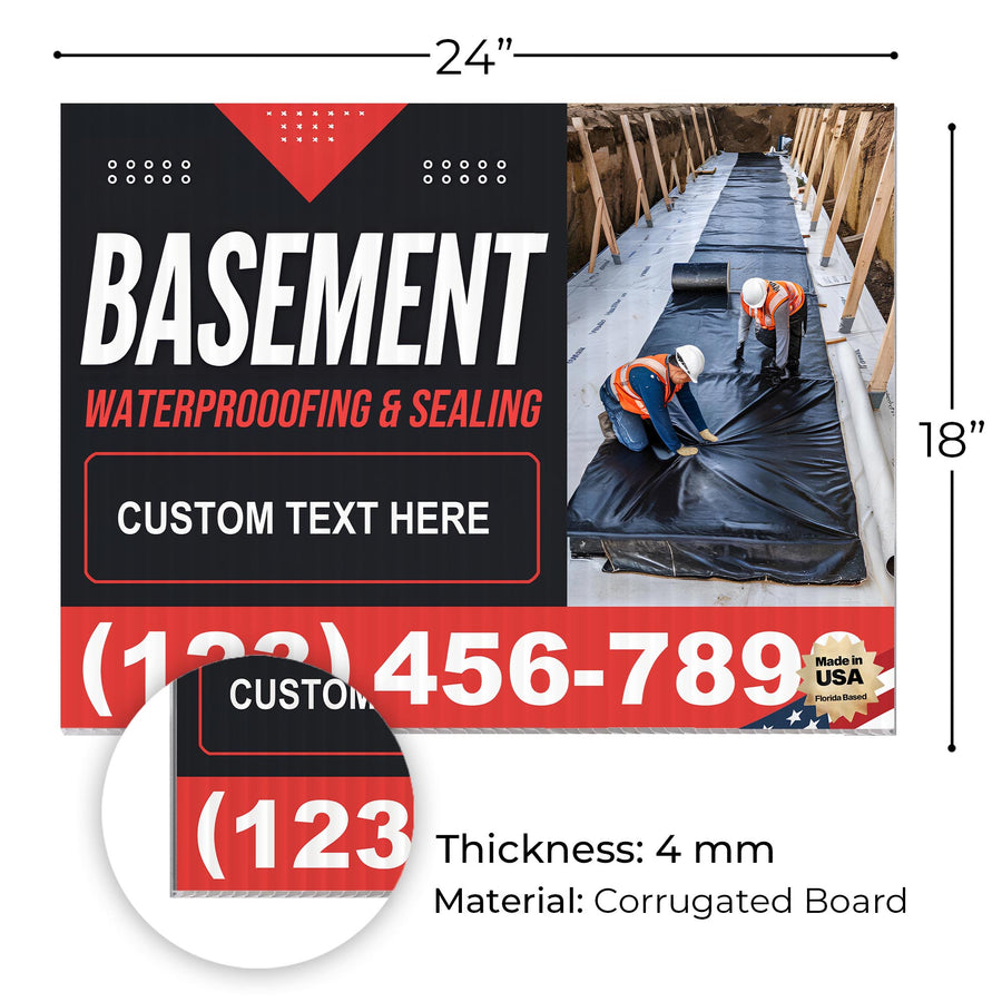 Basement Waterproofing and Sealing Services Yard Sign Design 4 -  BFS-BSMNT-24X18-DS-D4-BFS-BSMNT-24X18-SS-D4