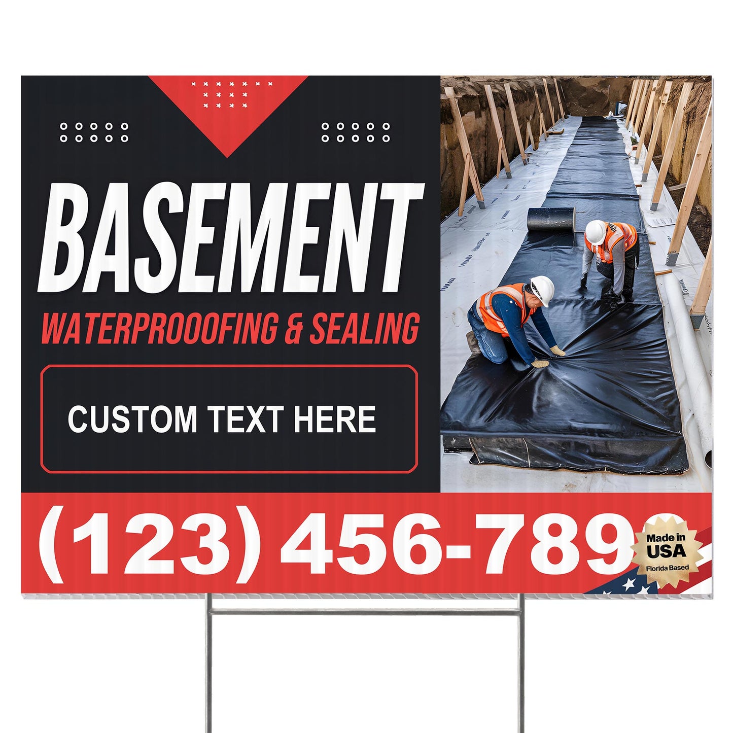 Basement Waterproofing and Sealing Services Yard Sign Design 4 -  BFS-BSMNT-24X18-DS-D4-BFS-BSMNT-24X18-SS-D4
