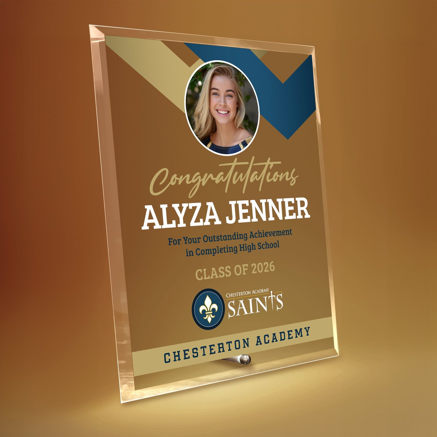Chesterton Academy of Orlando Glass Plaque Design 1