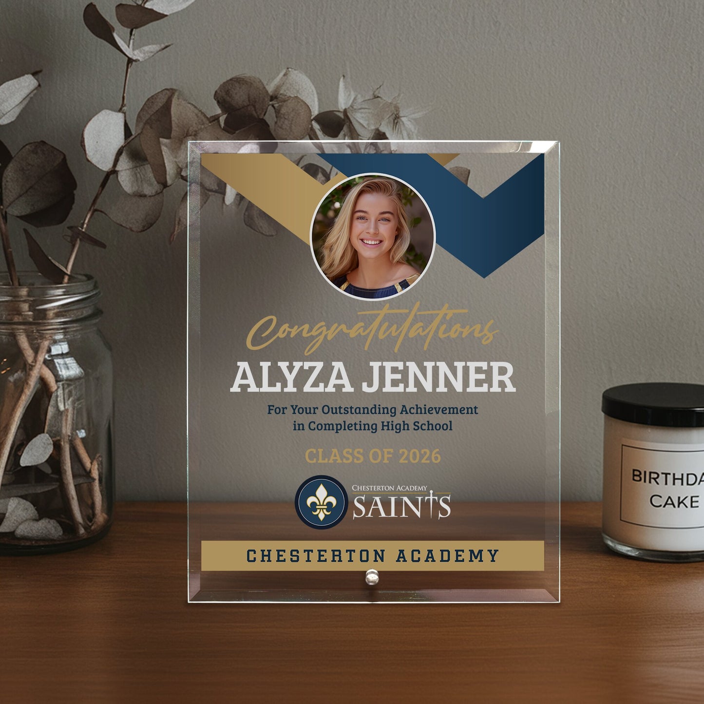 Chesterton Academy of Orlando Glass Plaque Design 1