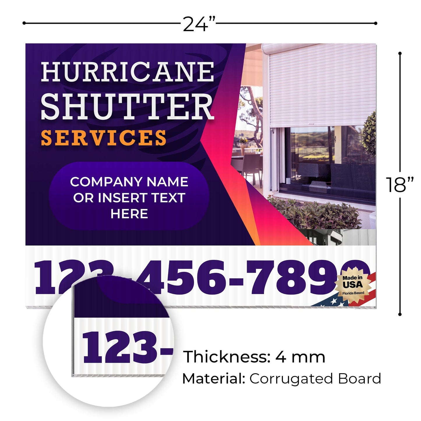 Hurricane Shutter Services Yard Sign Design 2 -  BFS-HUR-24X18-DS-D2-BFS-HUR-24X18-SS-D2