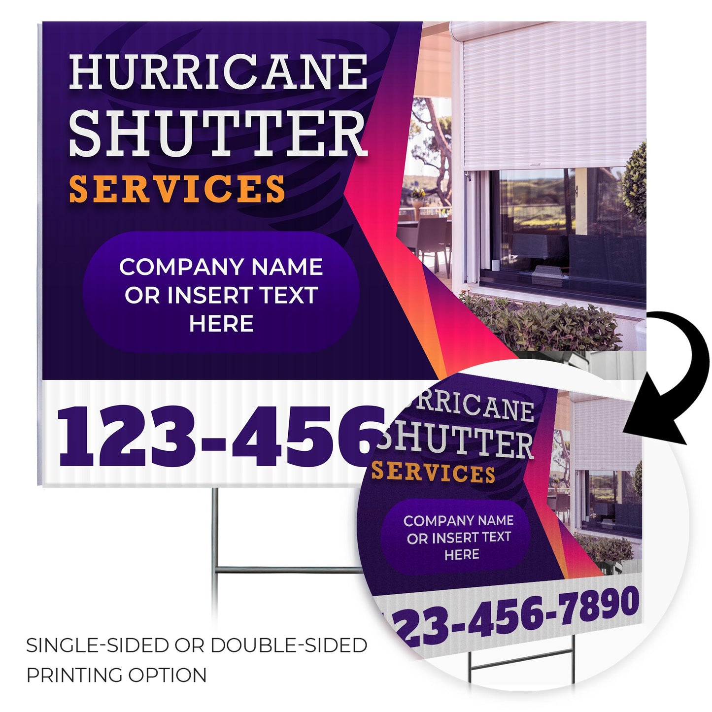 Hurricane Shutter Services Yard Sign Design 2 -  BFS-HUR-24X18-DS-D2-BFS-HUR-24X18-SS-D2