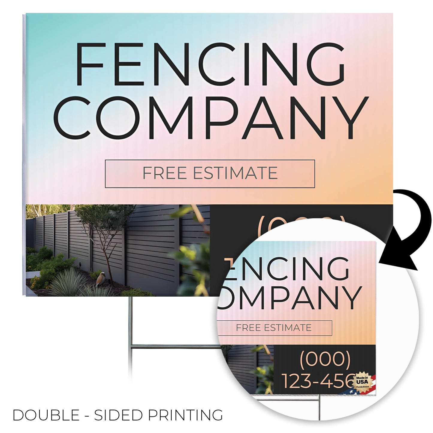 Fencing Services Yard Sign D3 -  BFS-FC-24x18-DS-D3-BFS-FC-24x18-SS-D3