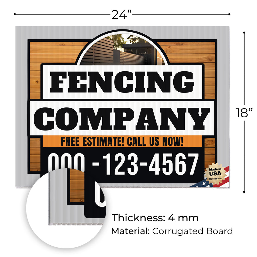 Fencing Services Yard Sign D8 -  BFS-FC-24x18-DS-D8-BFS-FC-24x18-SS-D8