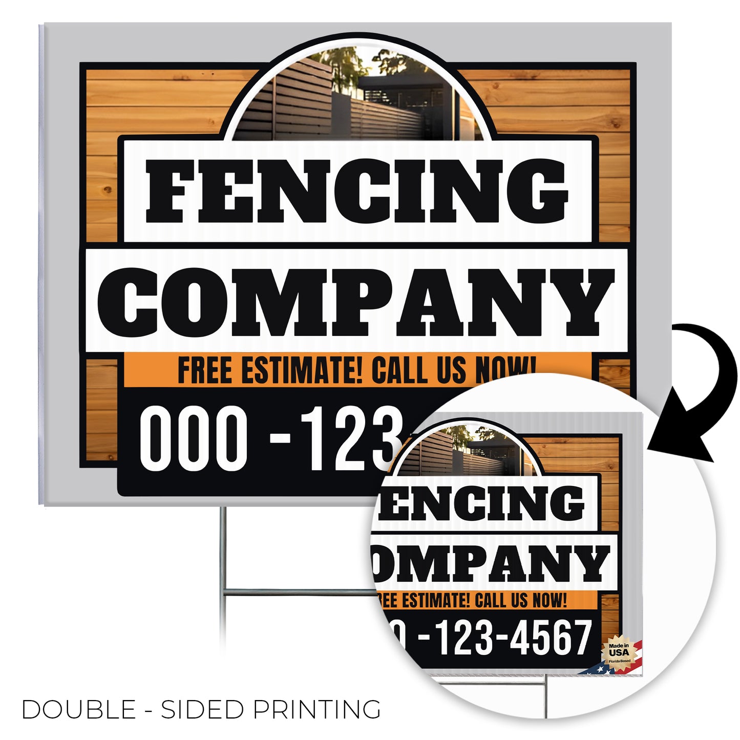 Fencing Services Yard Sign D8 -  BFS-FC-24x18-DS-D8-BFS-FC-24x18-SS-D8