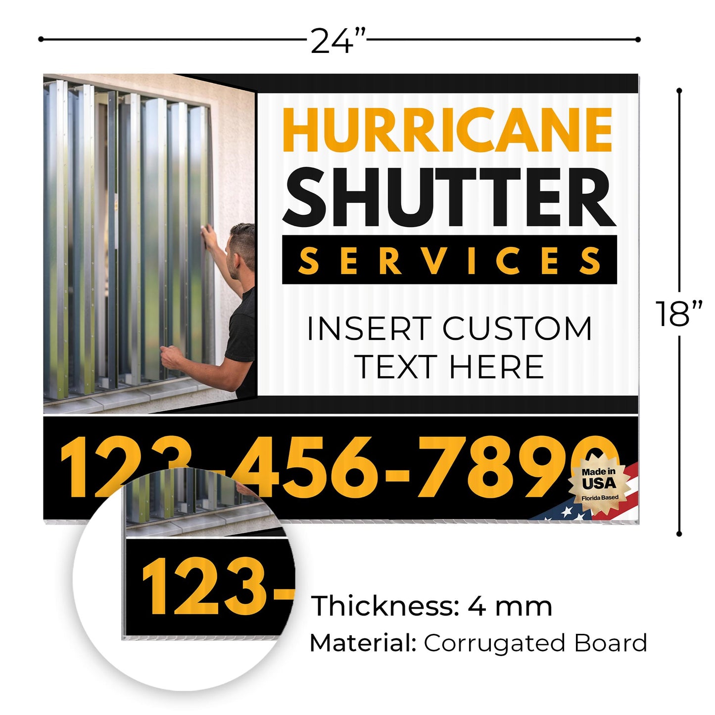 Hurricane Shutter Services Yard Sign Design 4 -  BFS-HUR-24X18-DS-D4-BFS-HUR-24X18-SS-D4