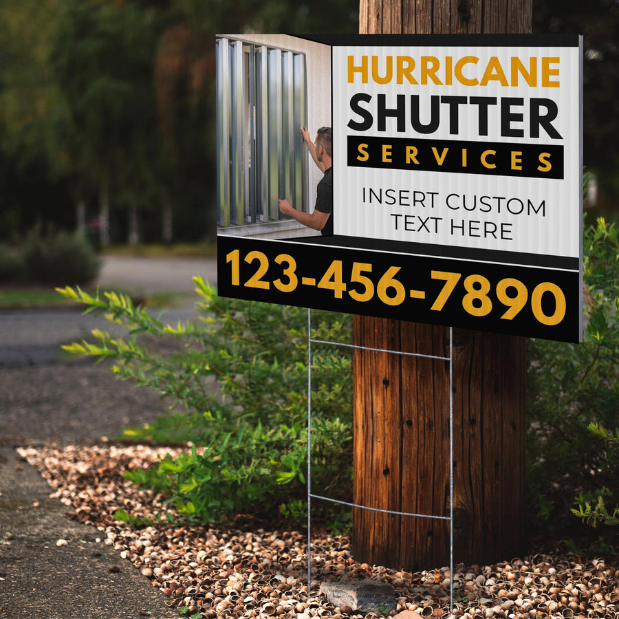 Hurricane Shutter Services Yard Sign Design 4 -  BFS-HUR-24X18-DS-D4-BFS-HUR-24X18-SS-D4