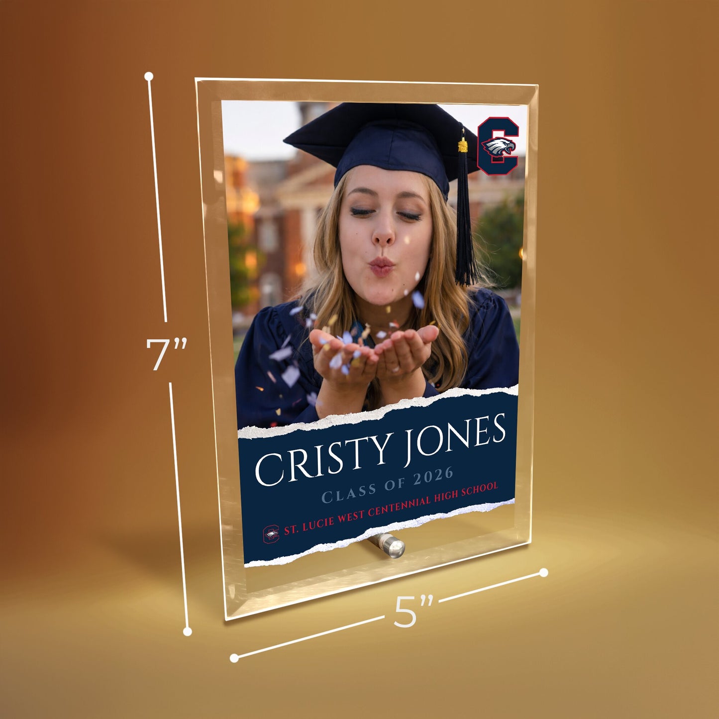 St. Lucie West Centennial High School Glass Plaque Design 3
