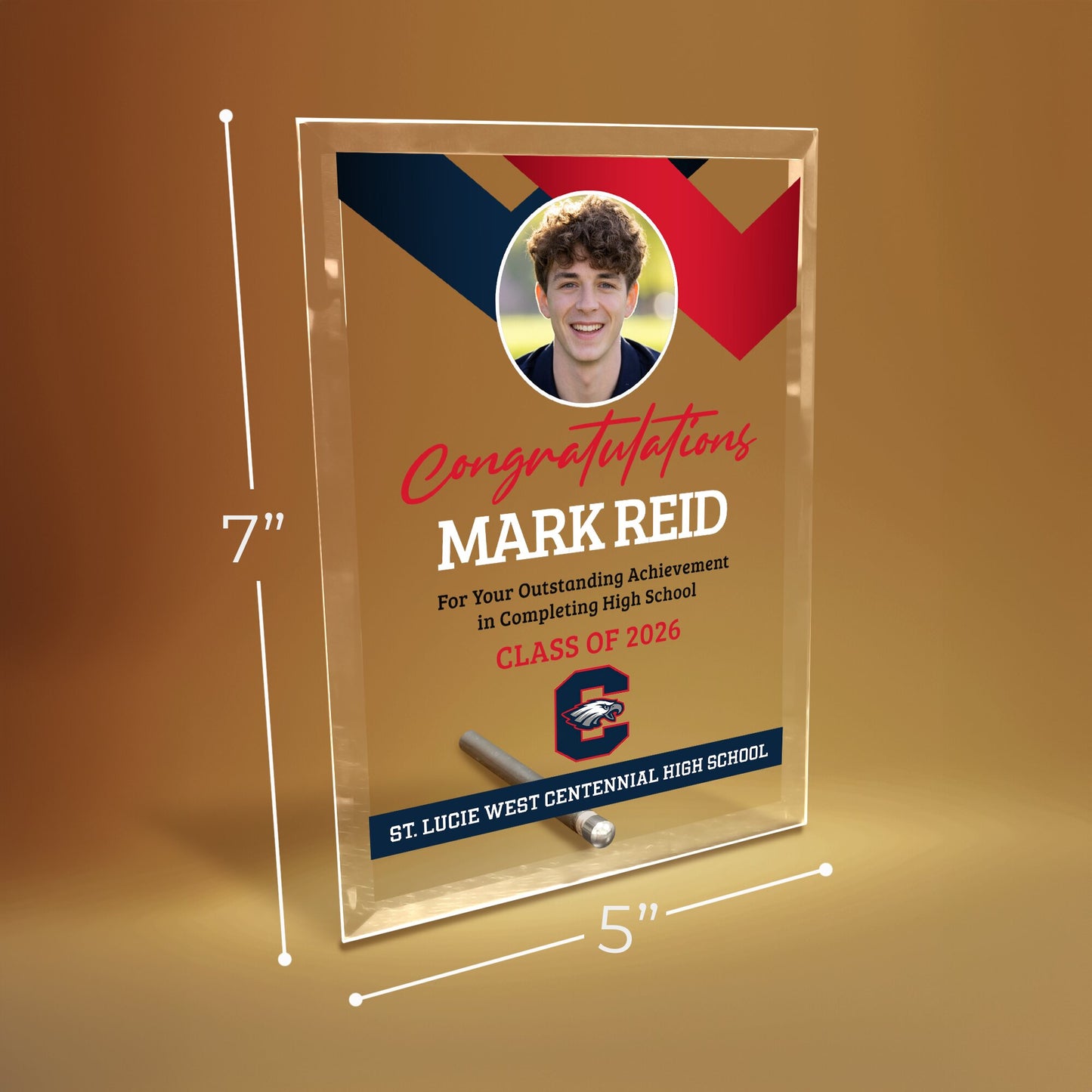 St. Lucie West Centennial High School Glass Plaque Design 1