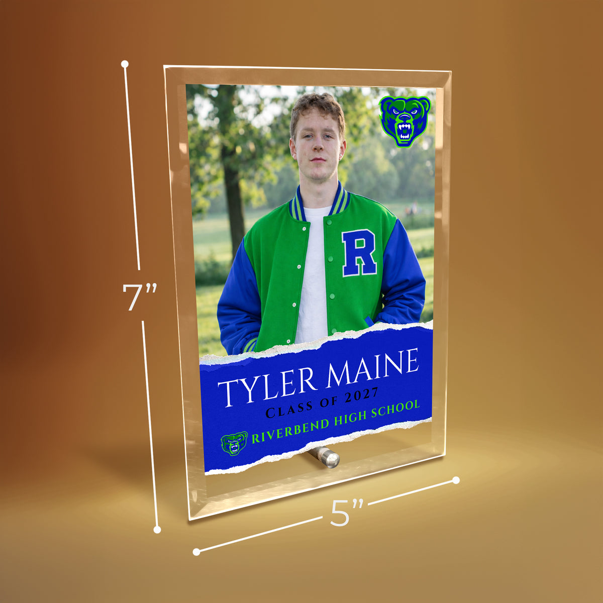Riverbend High School Glass Plaque Design 3