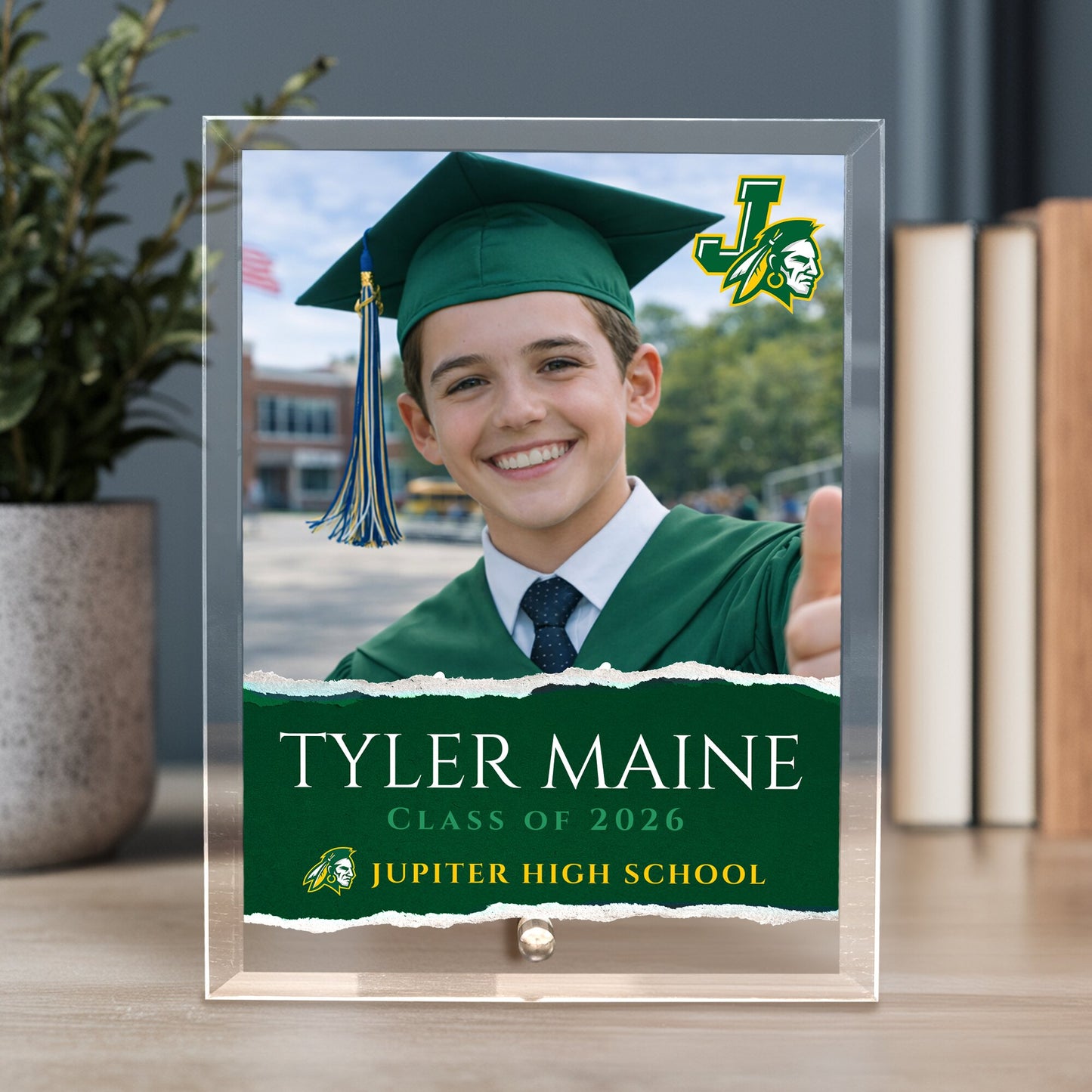 Jupiter High School Glass Plaque Design 3