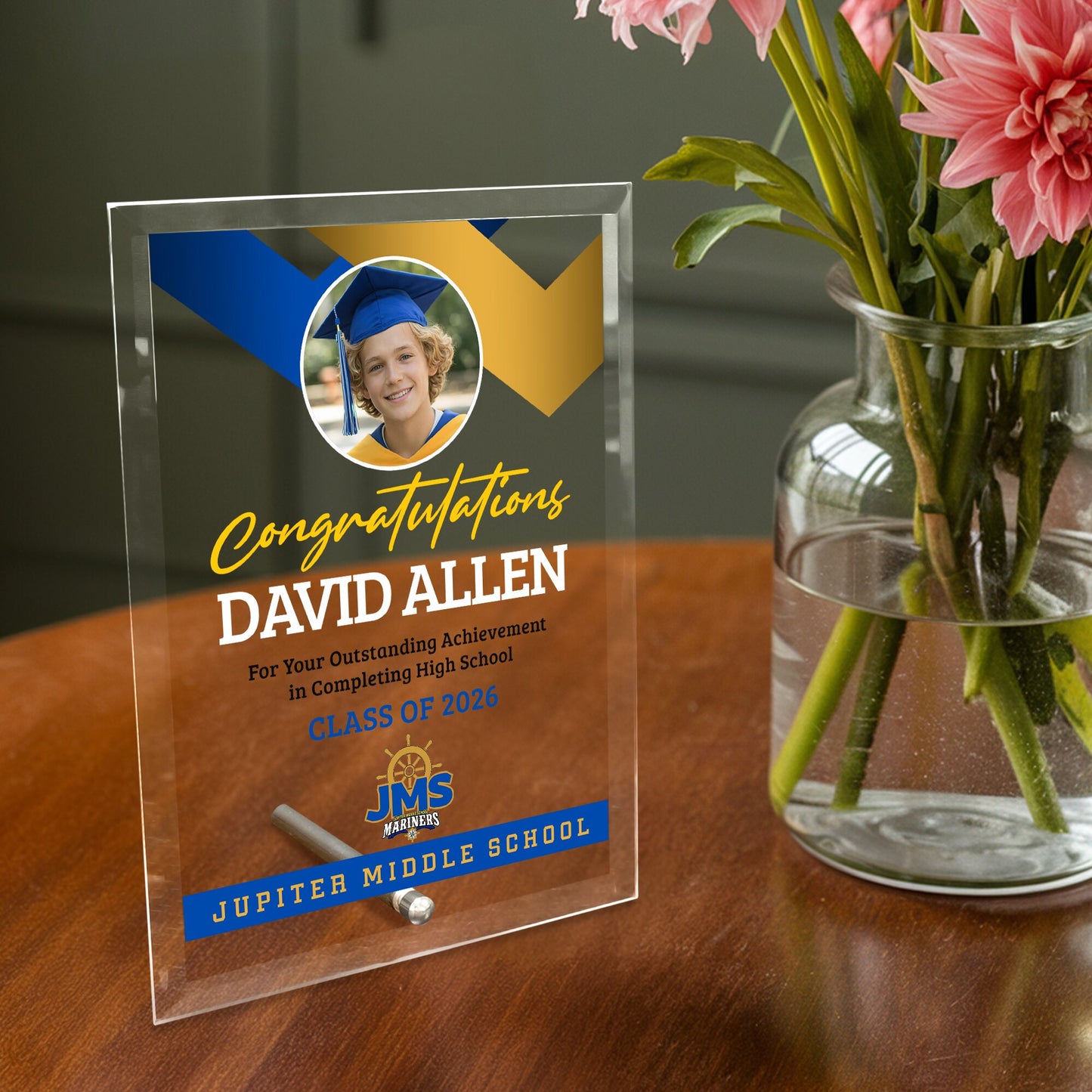 Jupiter Middle School Glass Plaque Design 1