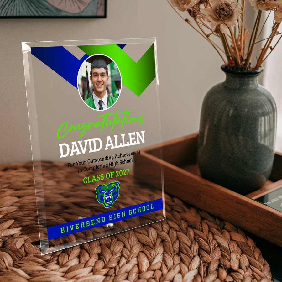 Riverbend High School Glass Plaque Design 1