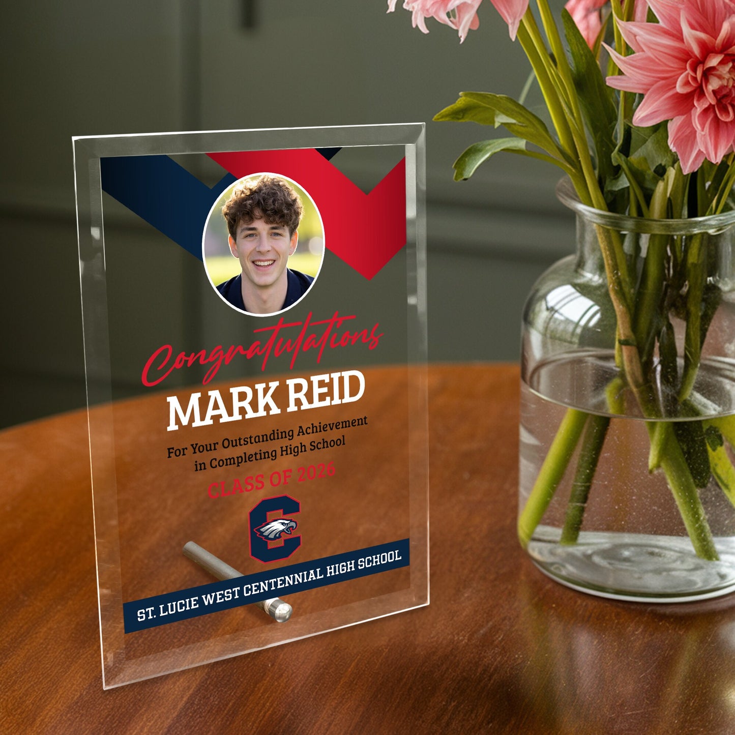 St. Lucie West Centennial High School Glass Plaque Design 1