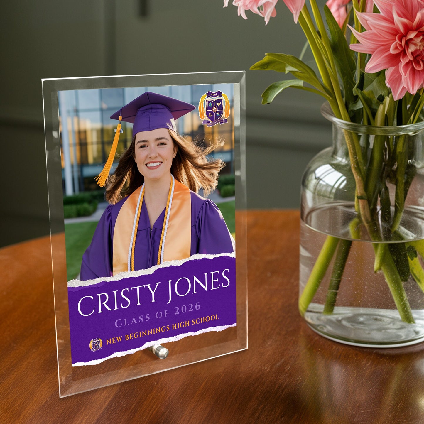 New Beginnings High School Glass Plaque Design 3