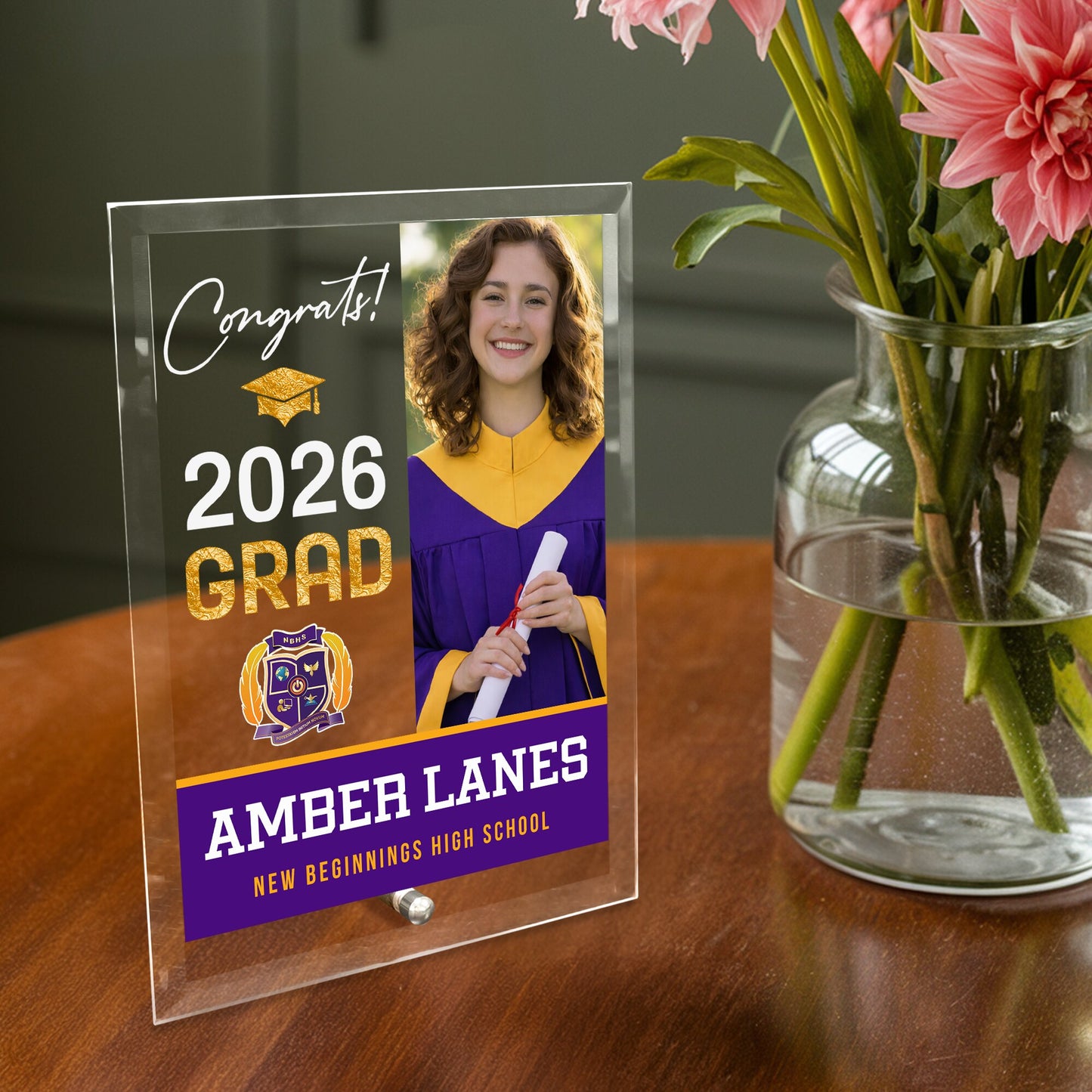 New Beginnings High School Glass Plaque Design 4