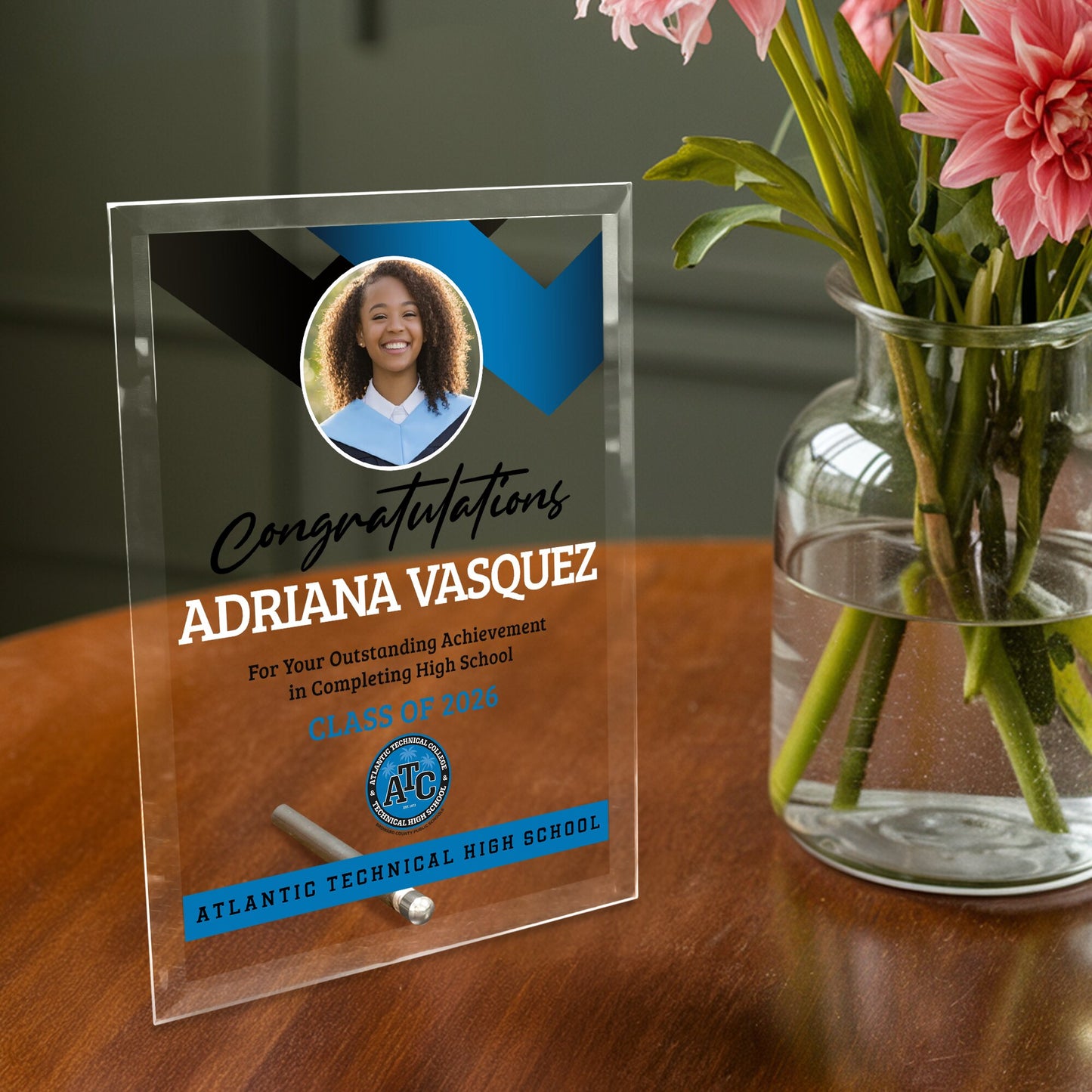 Atlantic Technical High School Glass Plaque Design 1