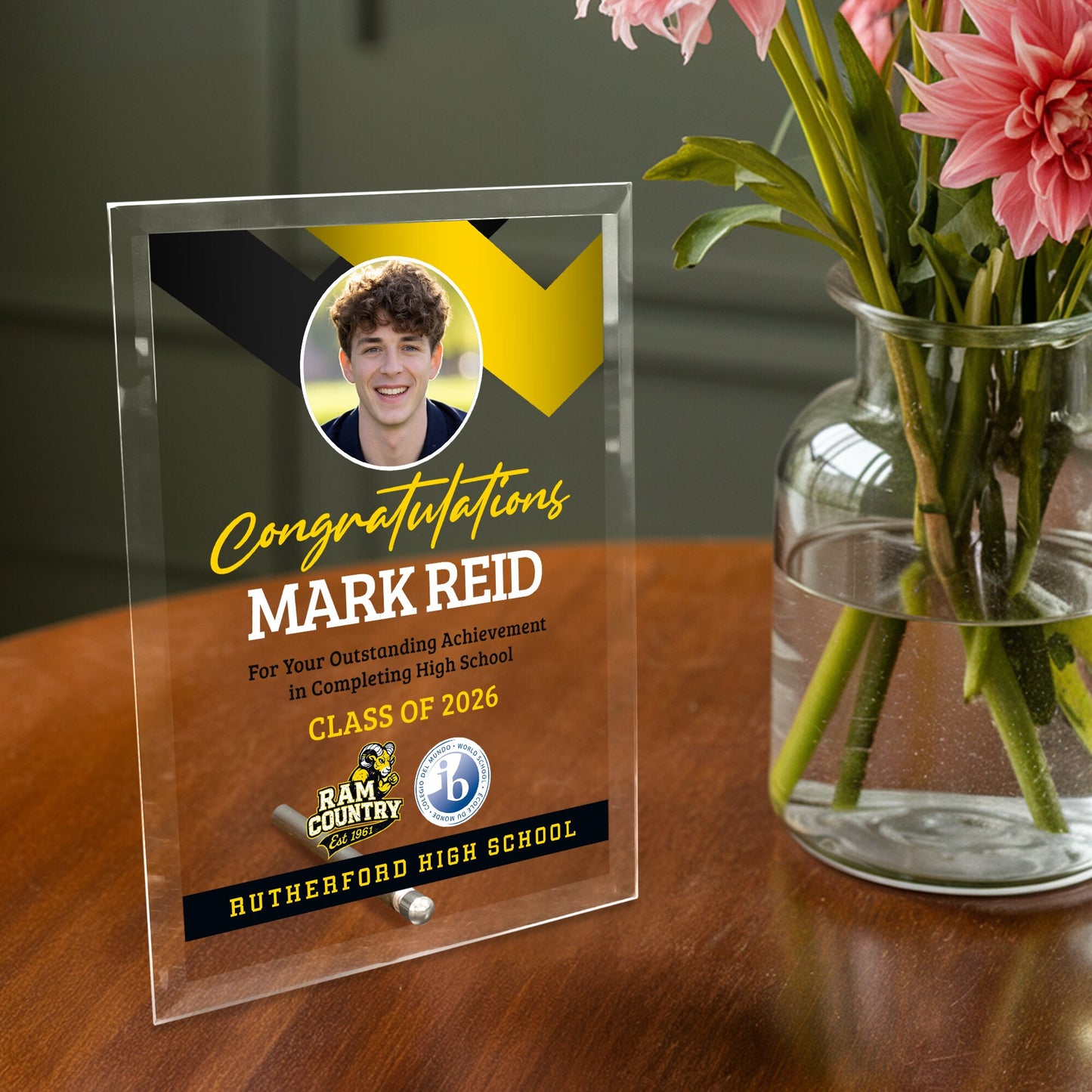 Rutherford High School Glass Plaque Design 1