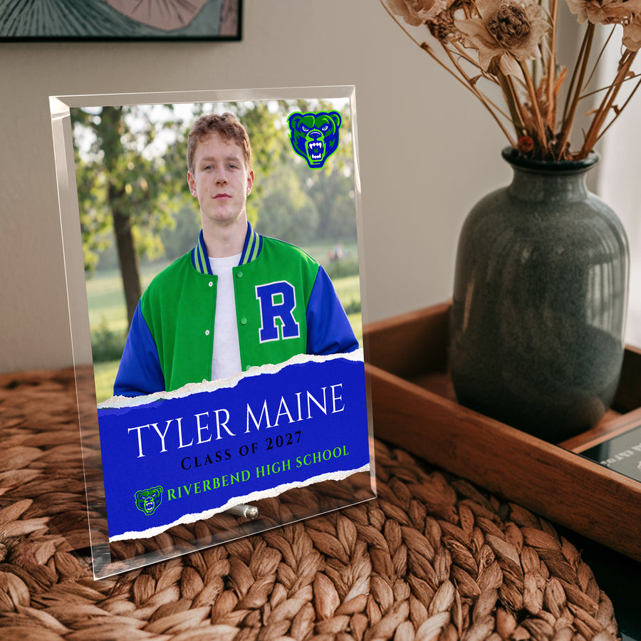 Riverbend High School Glass Plaque Design 3