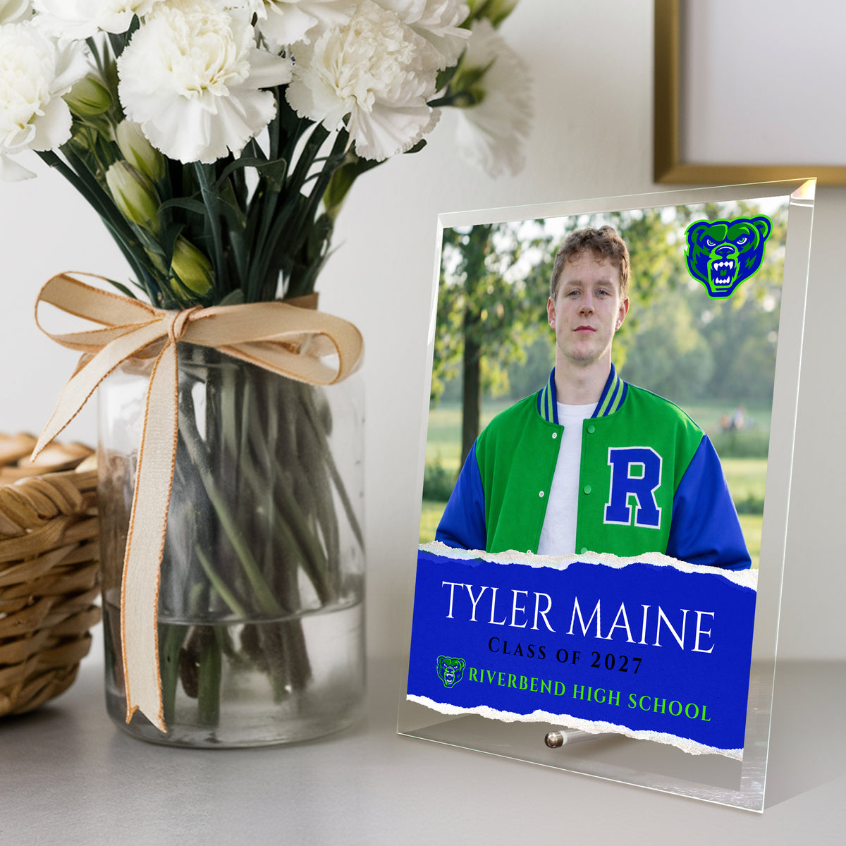 Riverbend High School Glass Plaque Design 3