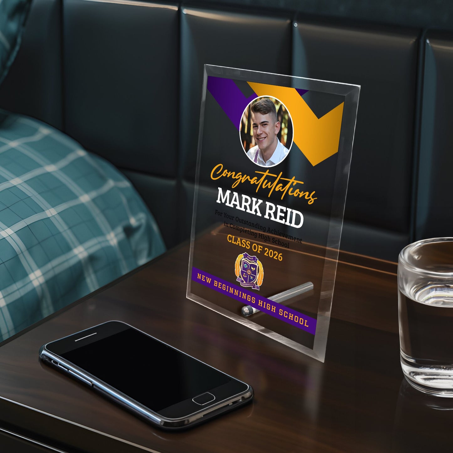 New Beginnings High School Glass Plaque Design 1