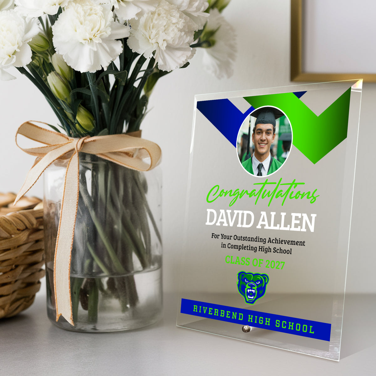 Riverbend High School Glass Plaque Design 1