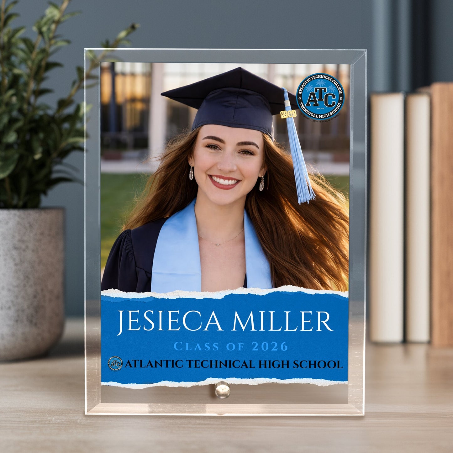 Atlantic Technical High School Glass Plaque Design 3