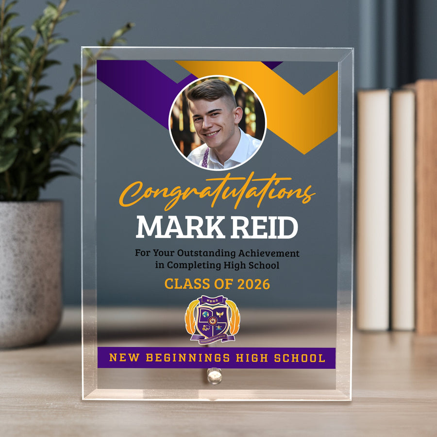 New Beginnings High School Glass Plaque Design 1