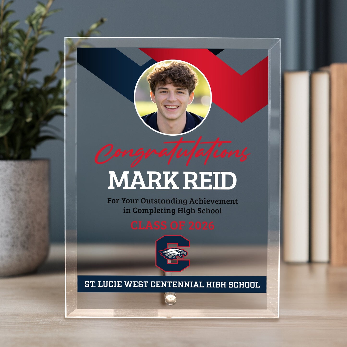 St. Lucie West Centennial High School Glass Plaque Design 1
