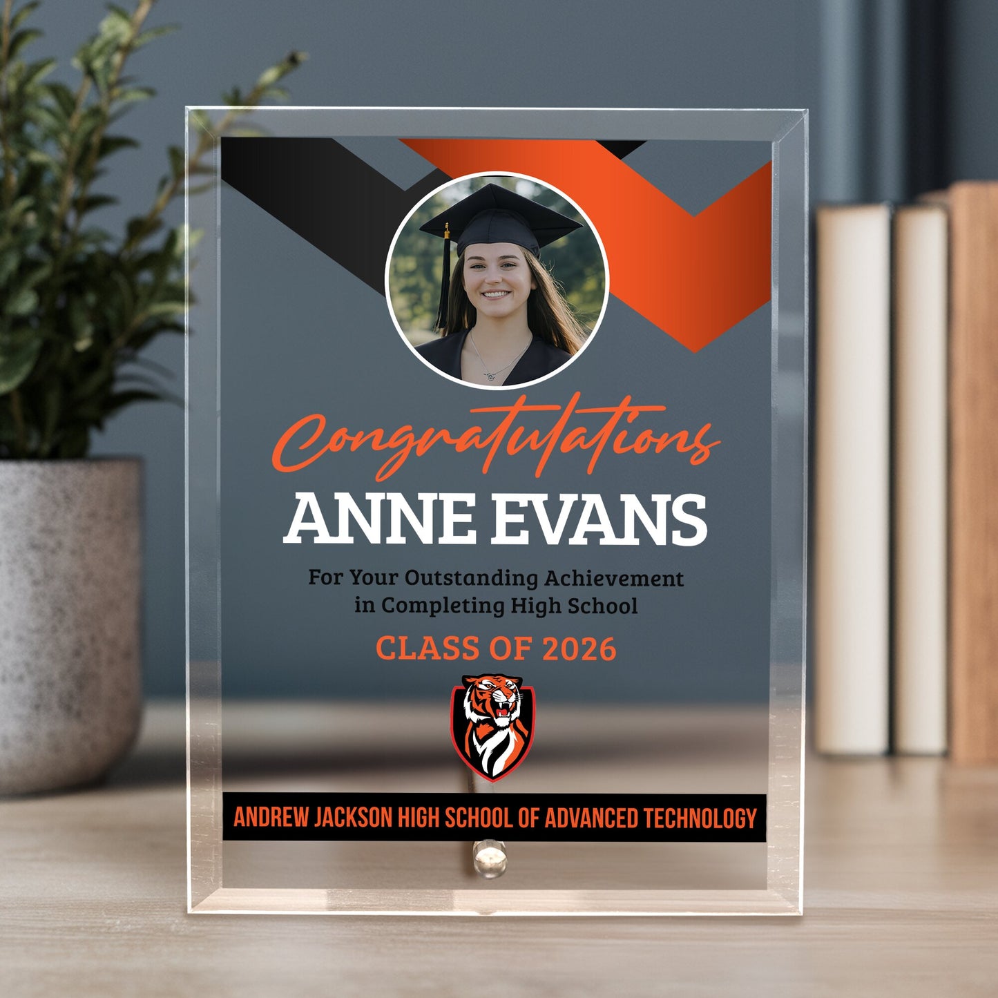 Andrew Jackson High School of Advanced Technology Glass Plaque Design 1