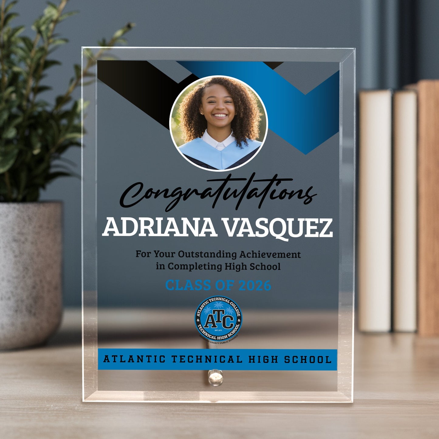 Atlantic Technical High School Glass Plaque Design 1