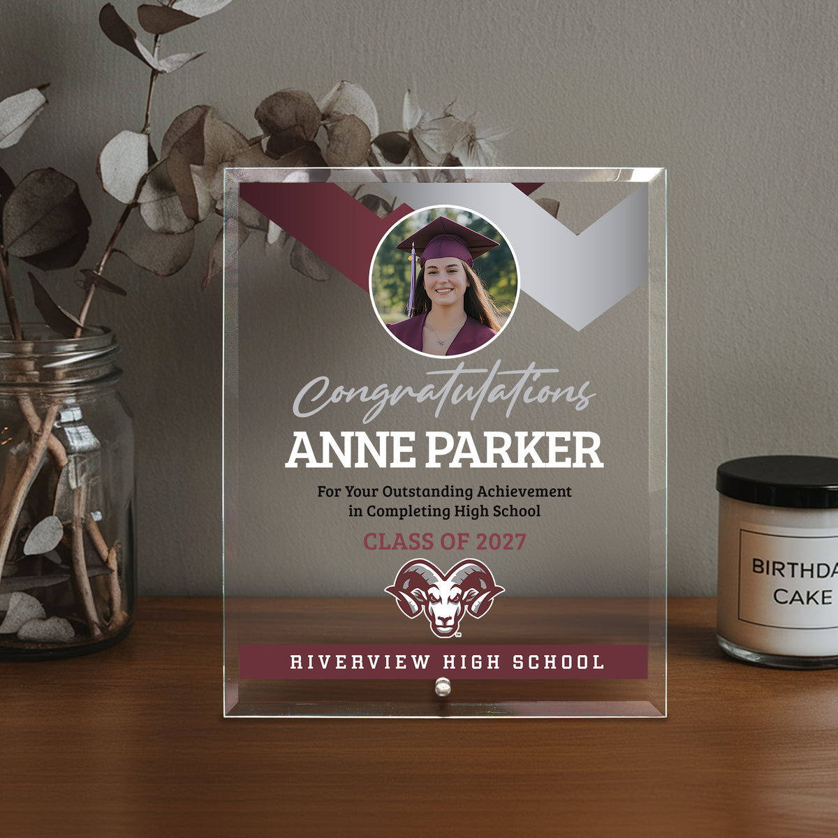 Riverview High School Glass Plaque Design 1