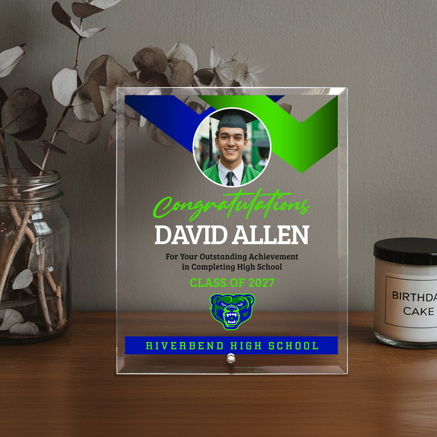 Riverbend High School Glass Plaque Design 1