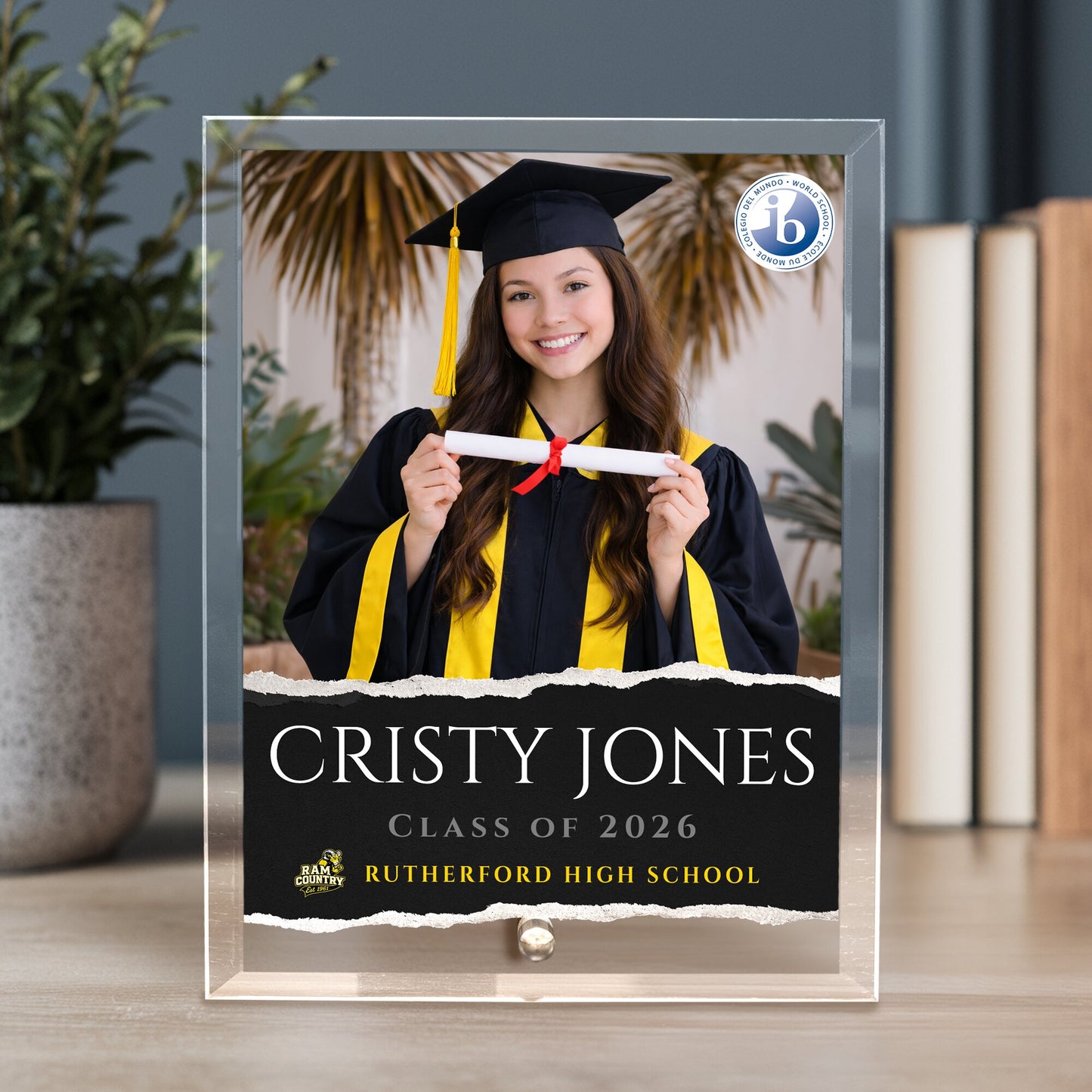 Rutherford High School Glass Plaque Design 3