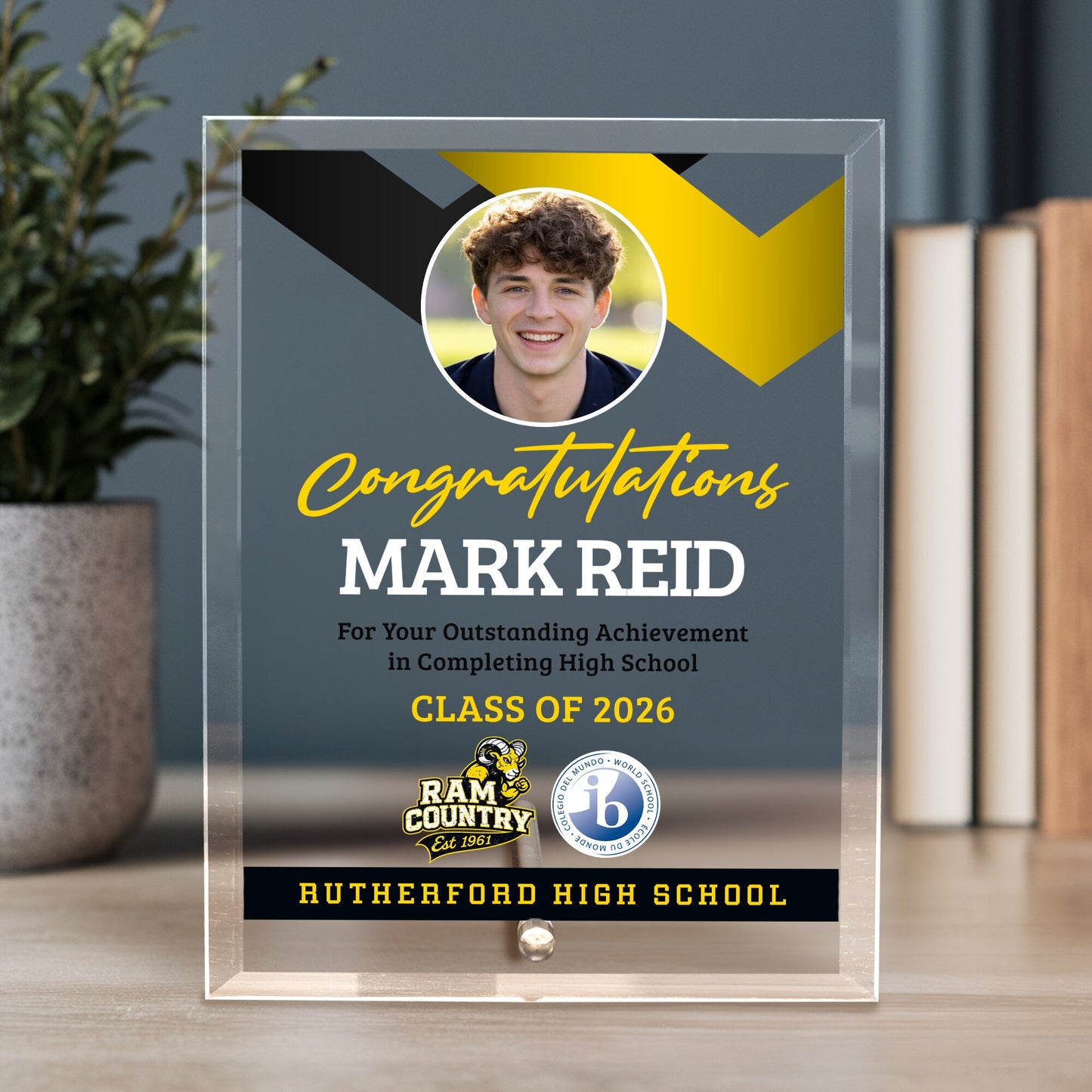 Rutherford High School Glass Plaque Design 1
