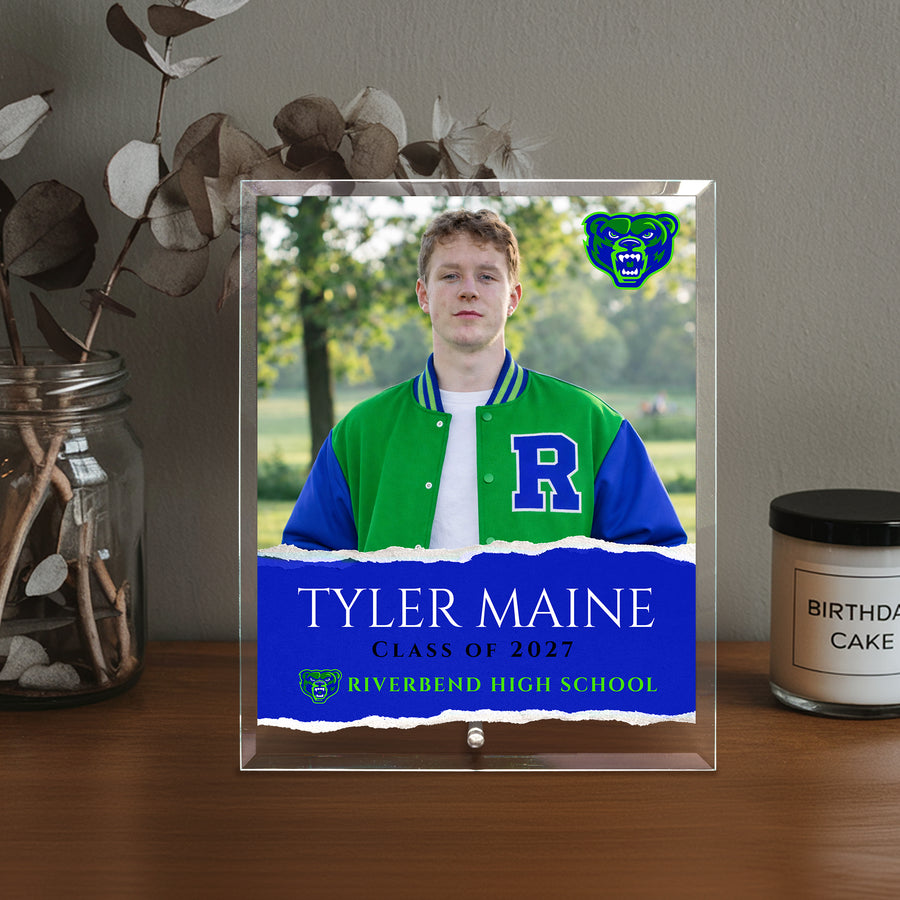 Riverbend High School Glass Plaque Design 3