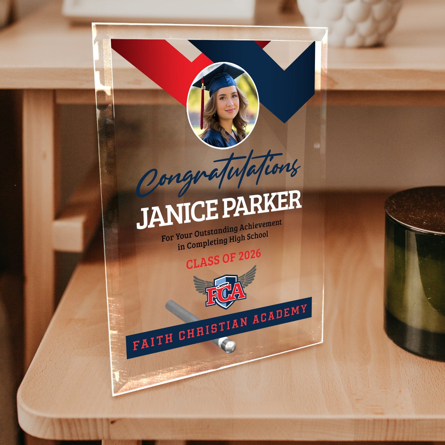 Faith Christian Academy Glass Plaque Design 1