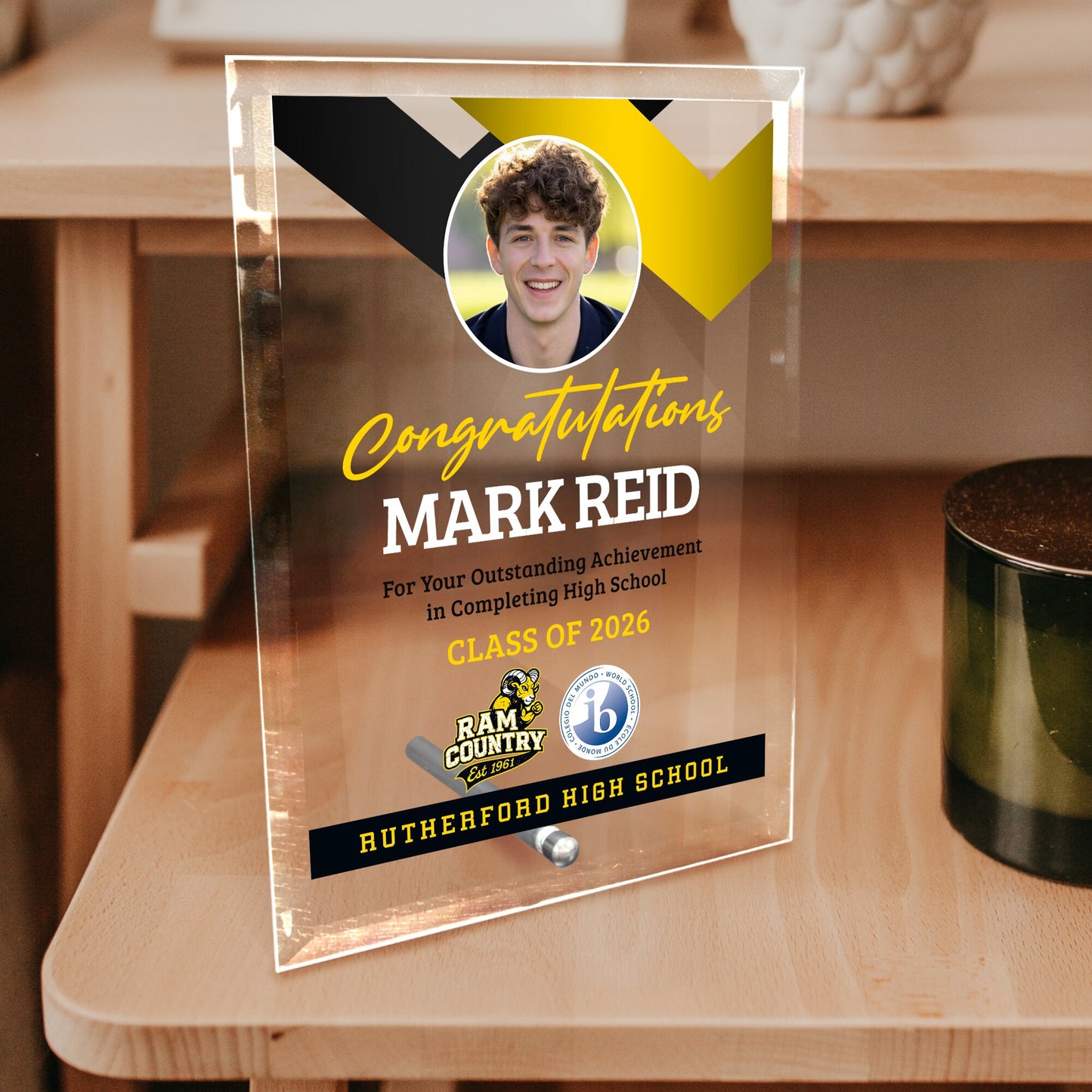 Rutherford High School Glass Plaque Design 1