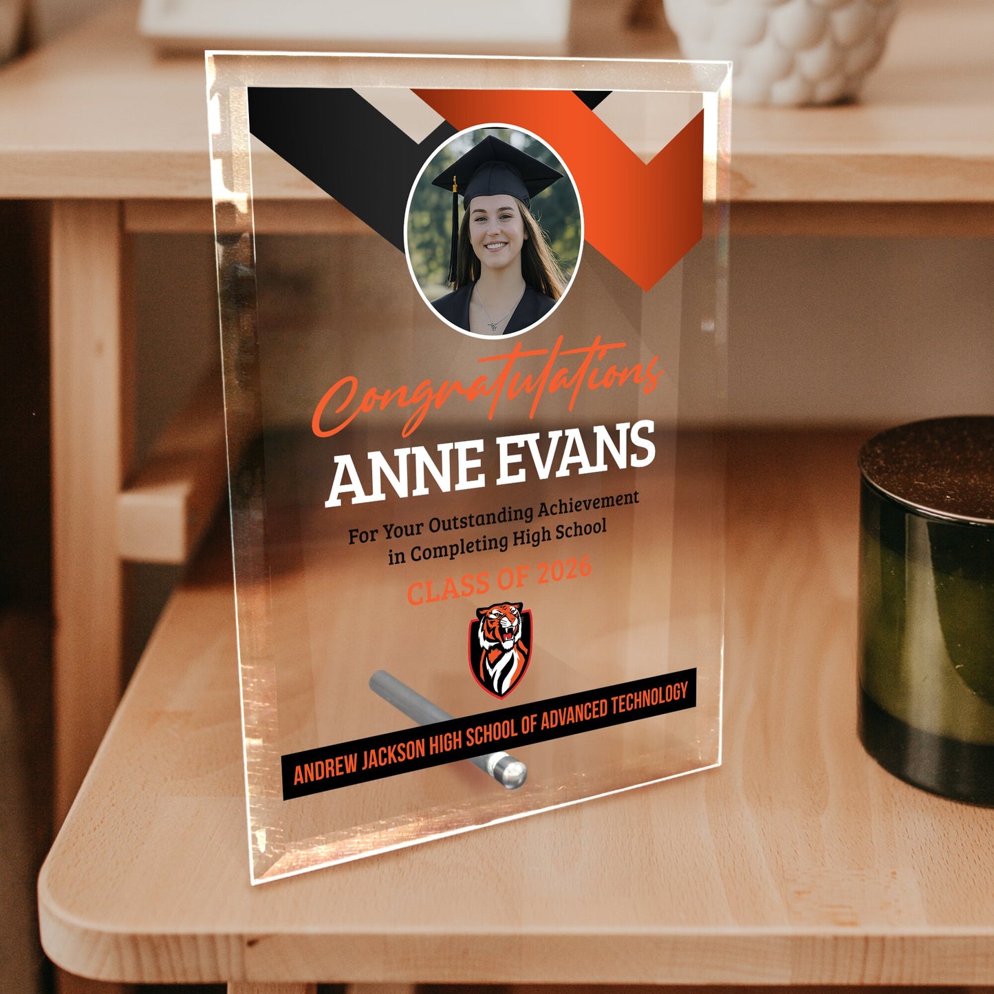 Andrew Jackson High School of Advanced Technology Glass Plaque Design 1