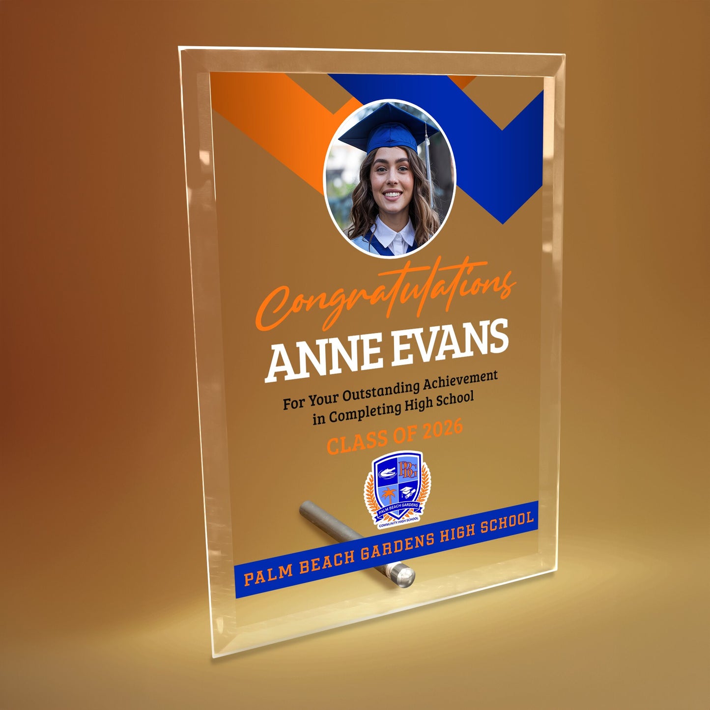 Palm Beach Gardens High School Glass Plaque Design 1