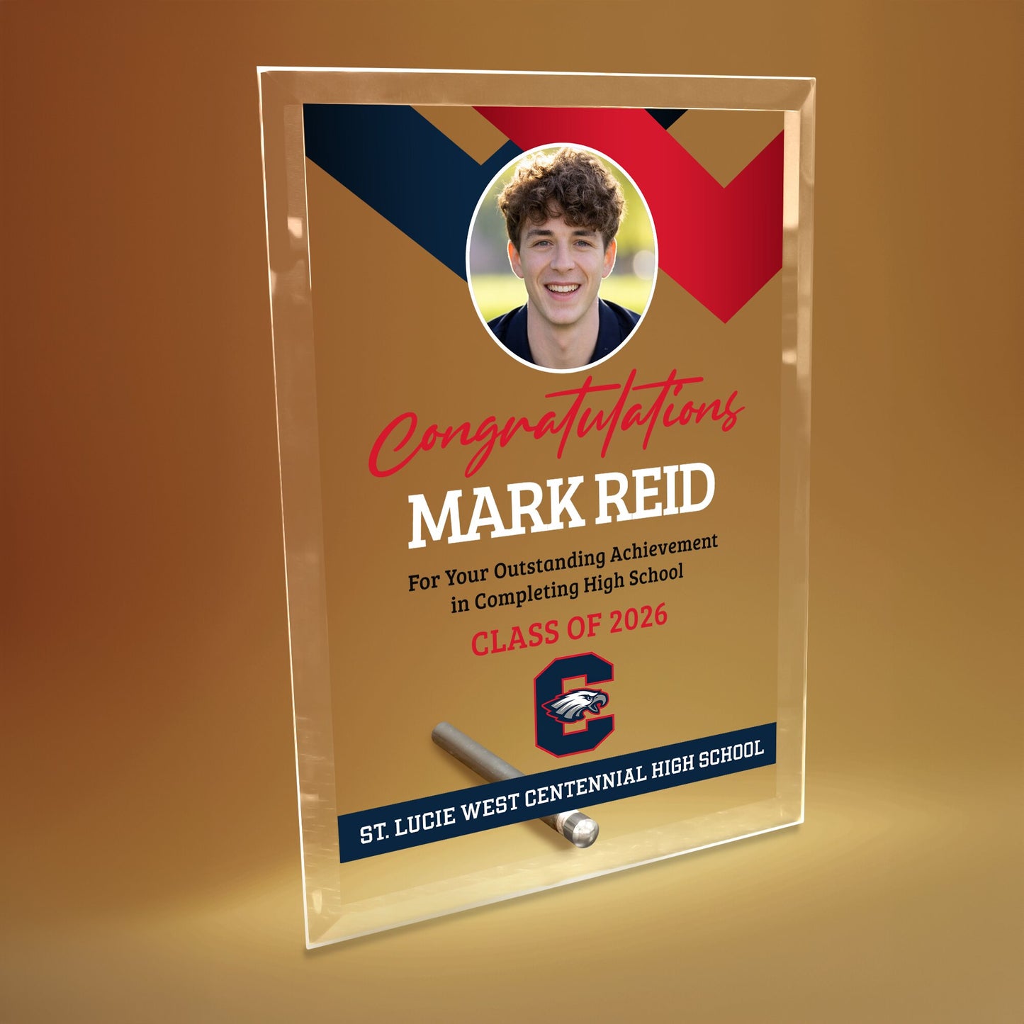 St. Lucie West Centennial High School Glass Plaque Design 1