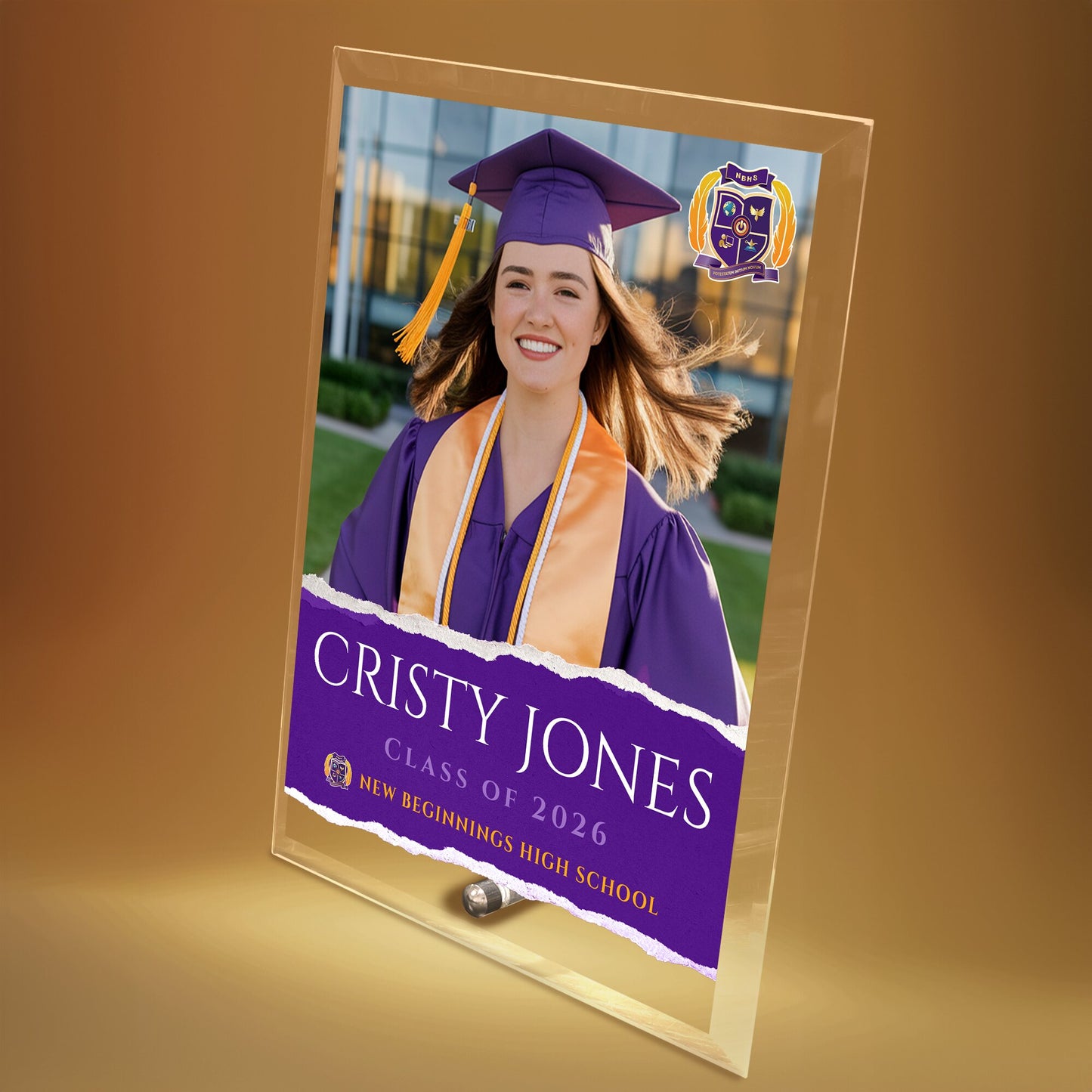 New Beginnings High School Glass Plaque Design 3