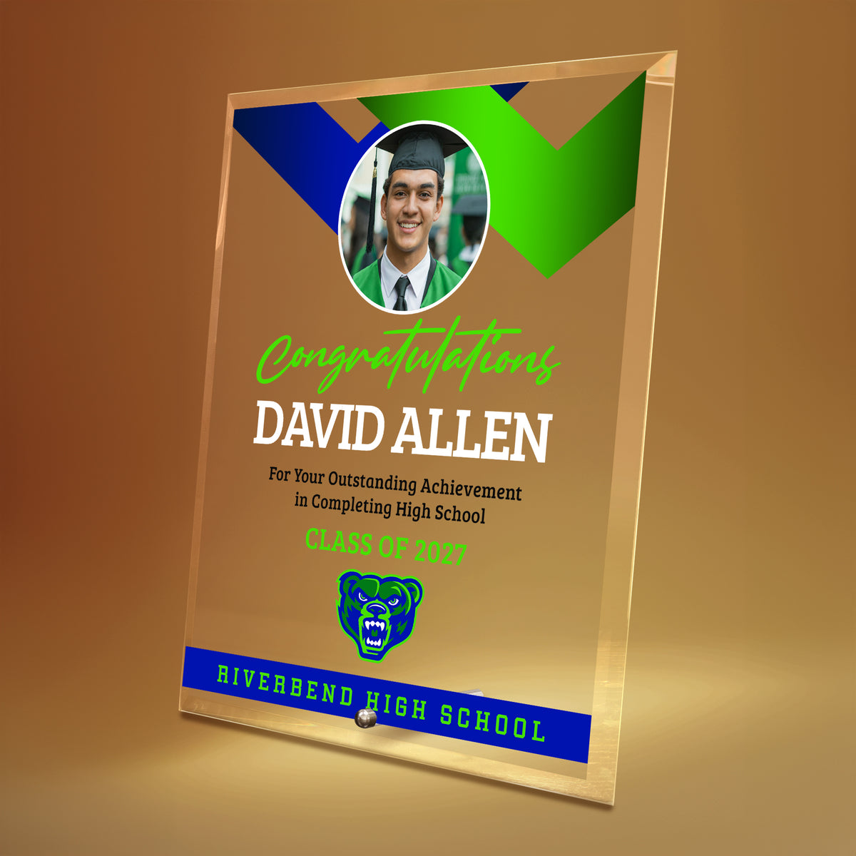 Riverbend High School Glass Plaque Design 1